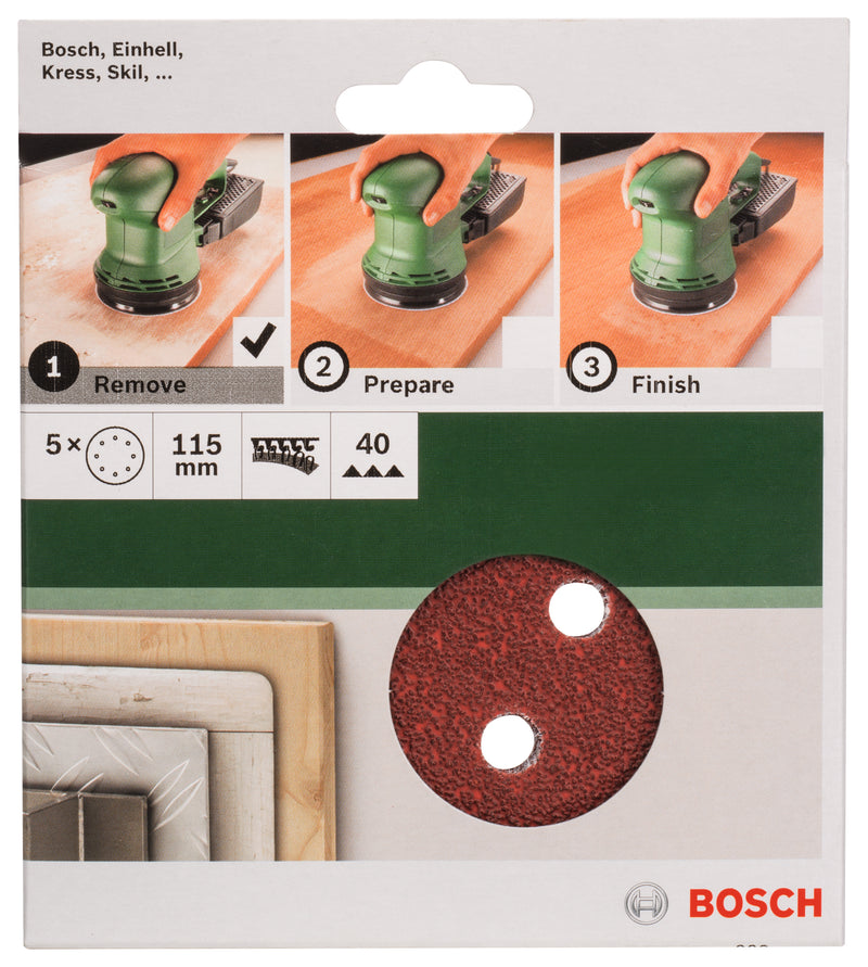 Bosch Set of 5 sandpaper sheets for random orbital sander G= 40