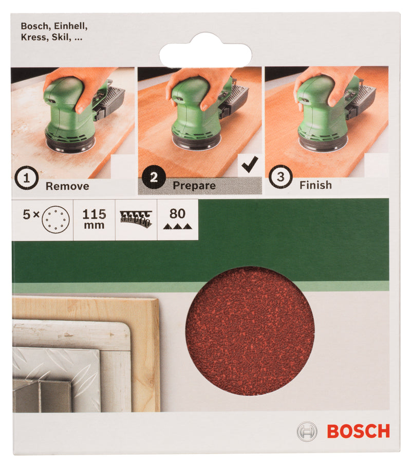 Bosch Juego de 5 hojas de lija para lijadora orbital aleatoria G= 80