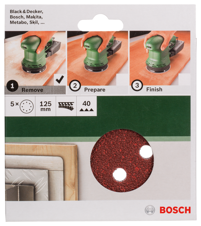 Bosch Set of 5 sandpaper sheets for random orbital sander G= 40