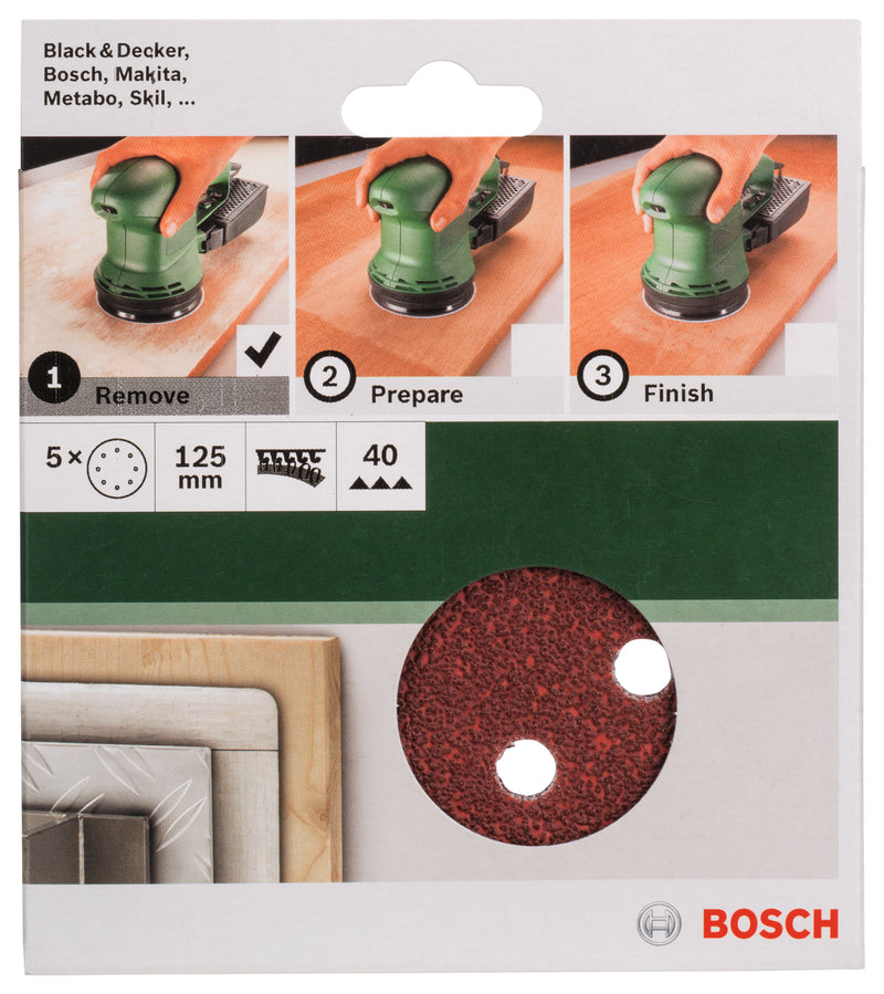 Bosch Set of 5 sandpaper sheets for random orbital sander G= 40