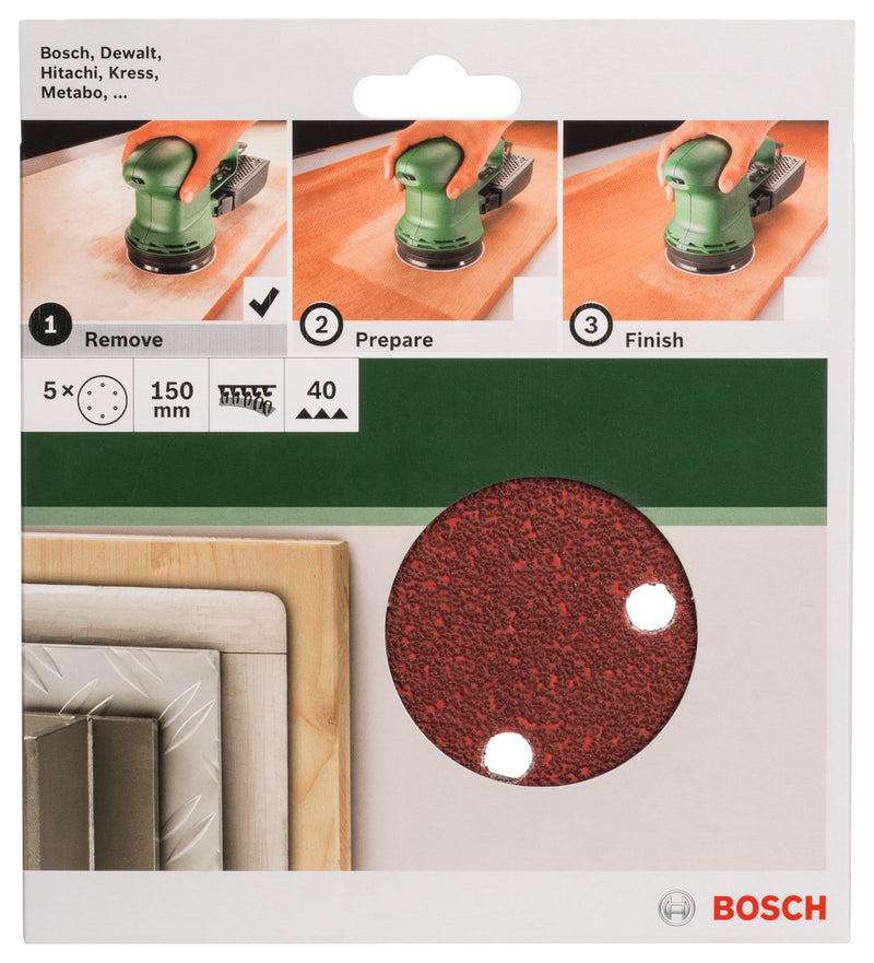 Bosch Set of 5 sandpaper sheets for random orbital sander G= 40