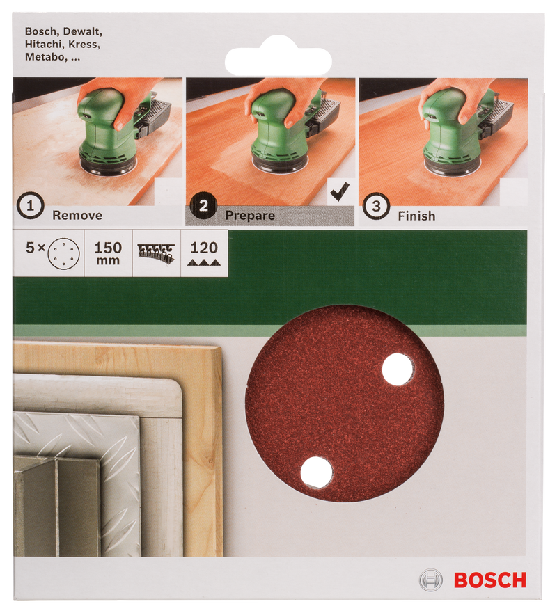 Bosch Set of 5 sandpaper sheets for random orbital sander G= 120