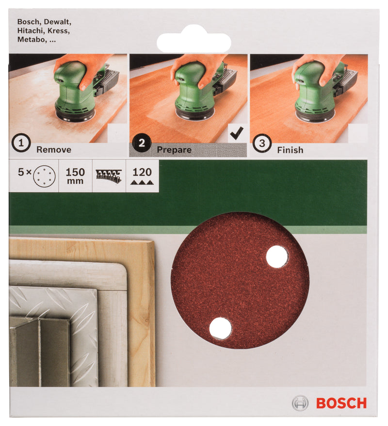 Bosch Set of 5 sandpaper sheets for random orbital sander G= 120