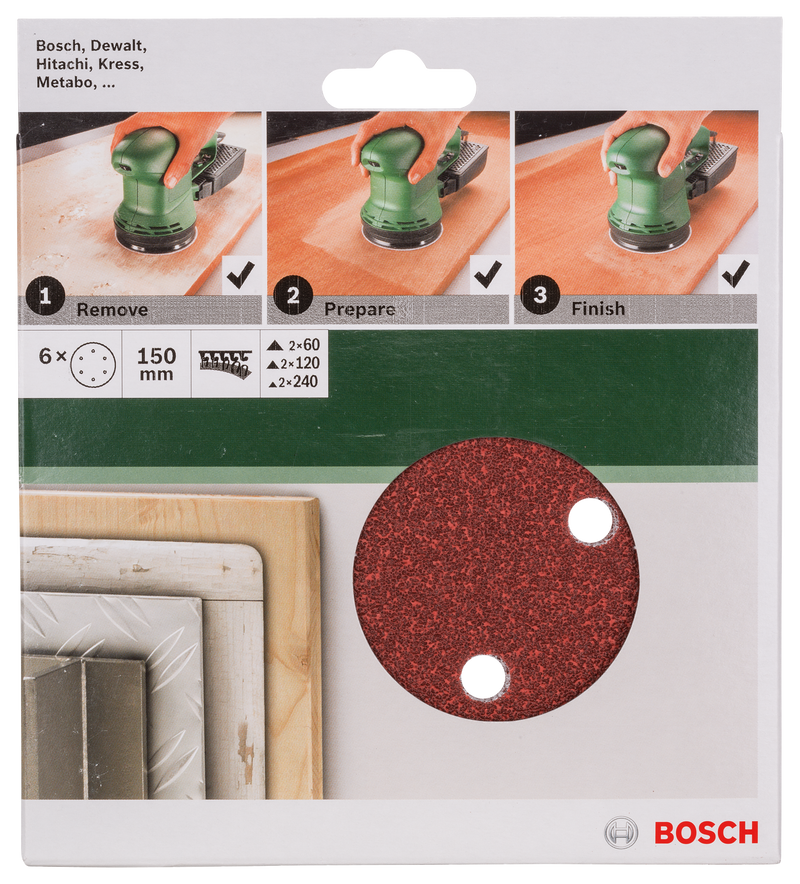 Bosch Set of 6 sandpaper sheets for random orbital sander 150 mm