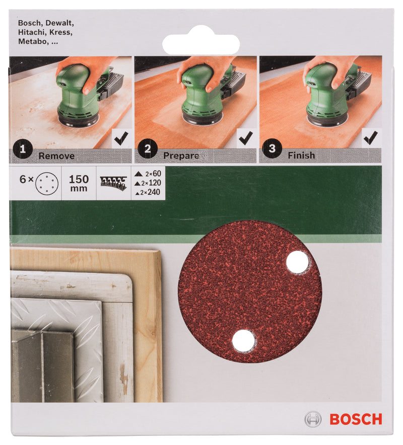Bosch Set of 6 sandpaper sheets for random orbital sander 150 mm