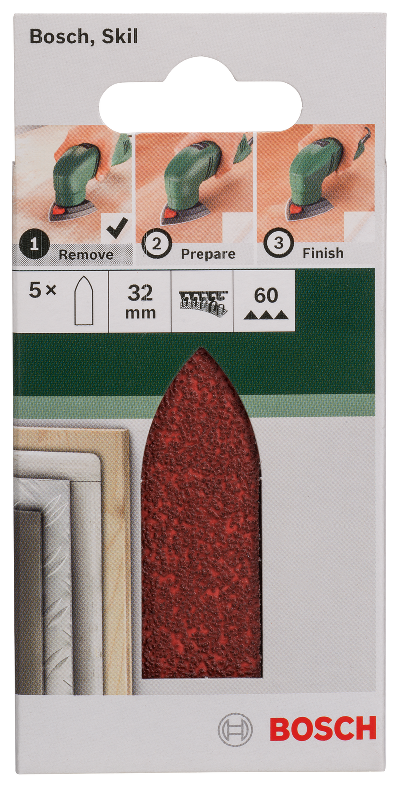 Bosch Juego de 5 hojas de lija para lijadora Delta, adaptador G= 60
