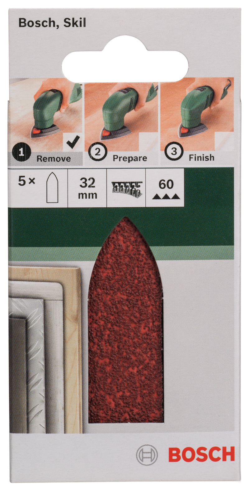 Bosch Juego de 5 hojas de lija para lijadora Delta, adaptador G= 60