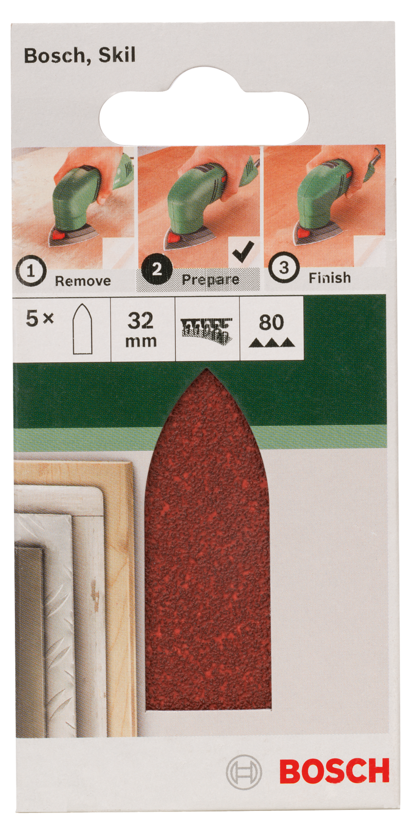 Bosch Juego de 5 hojas de lija para lijadora Delta, adaptador G= 80