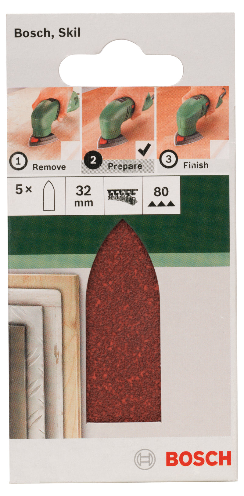 Bosch Juego de 5 hojas de lija para lijadora Delta, adaptador G= 80