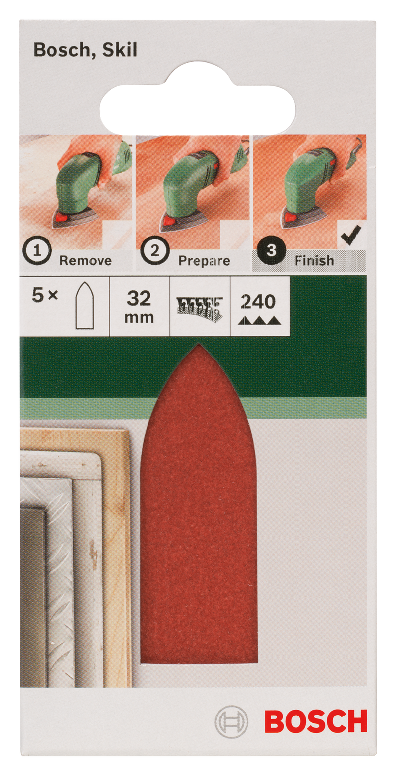 Bosch Juego de 5 hojas de lija para lijadora Delta, adaptador G= 240