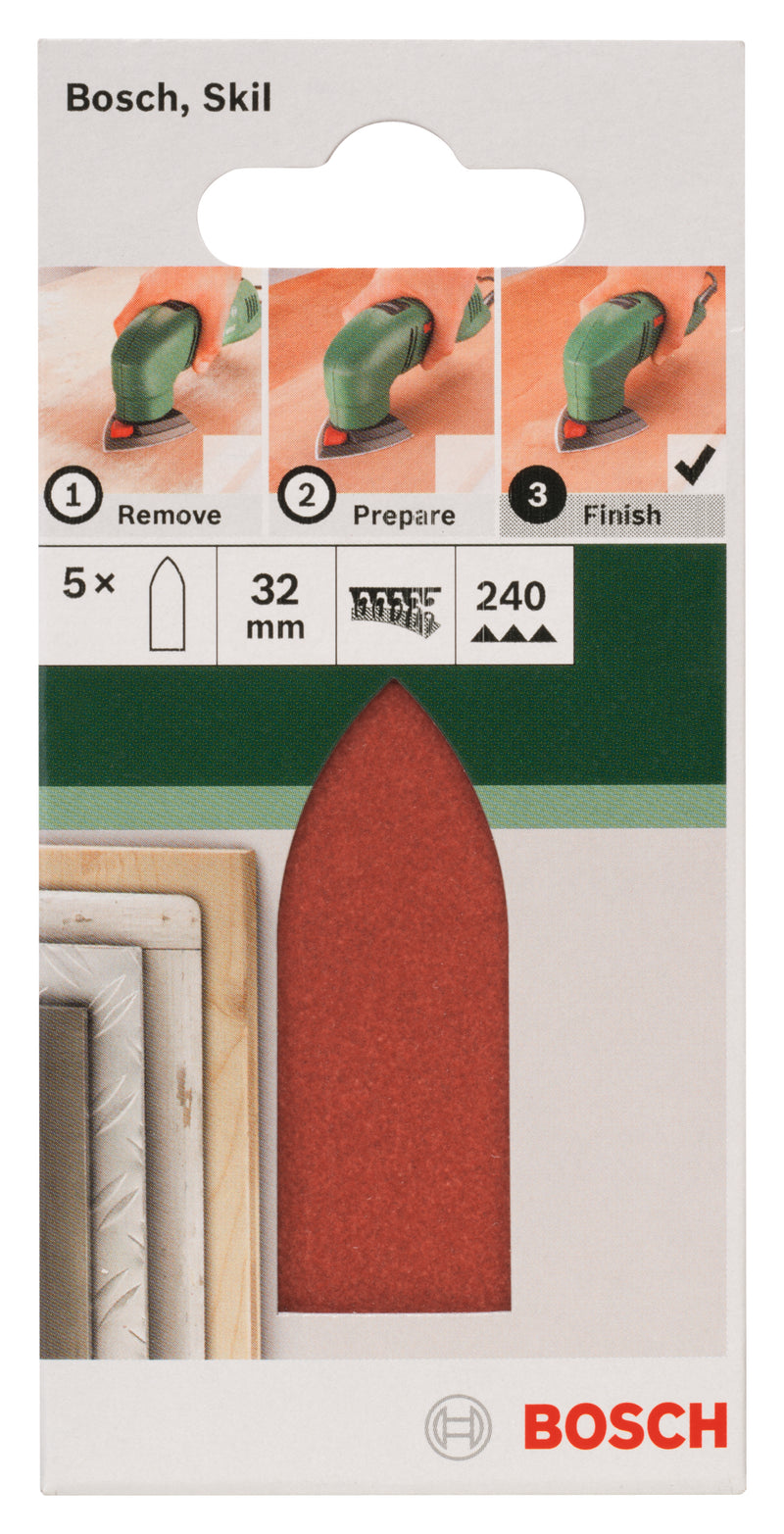 Bosch Juego de 5 hojas de lija para lijadora Delta, adaptador G= 240