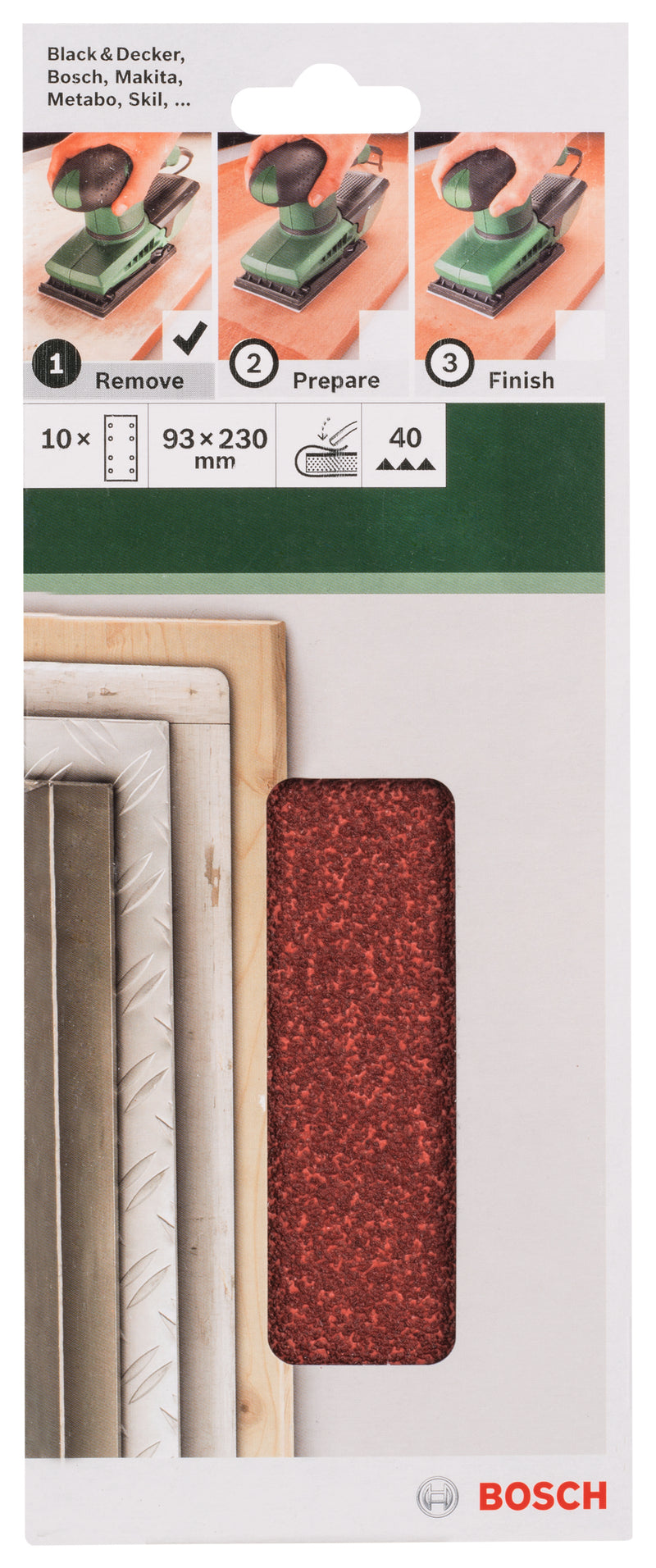 Bosch Juego de 10 hojas de lija para lijadora orbital G= 40