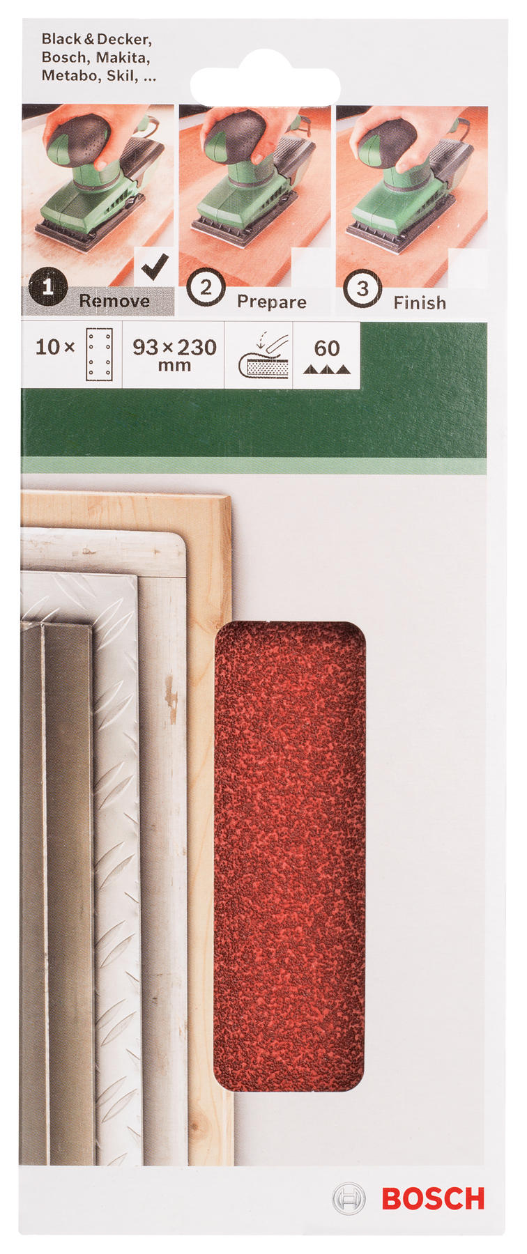Bosch Juego de 10 hojas de lija para lijadora orbital G= 60