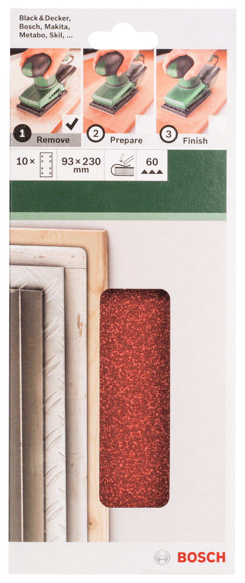Bosch Juego de 10 hojas de lija para lijadora orbital G= 60