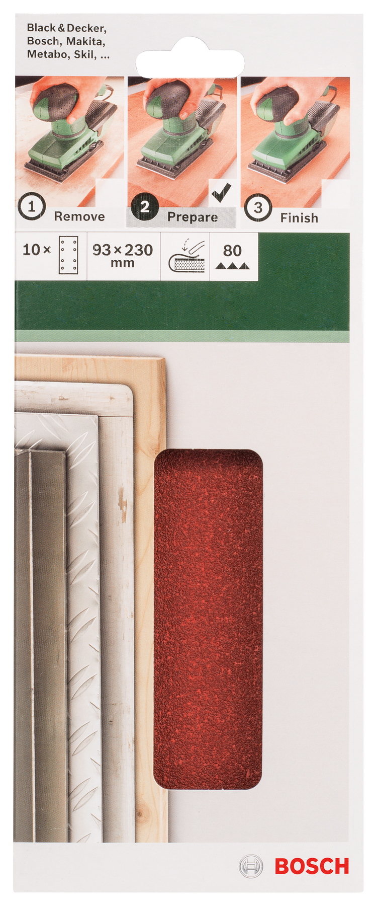 Conjunto de 10 folhas de lixa Bosch para lixadora orbital G= 80