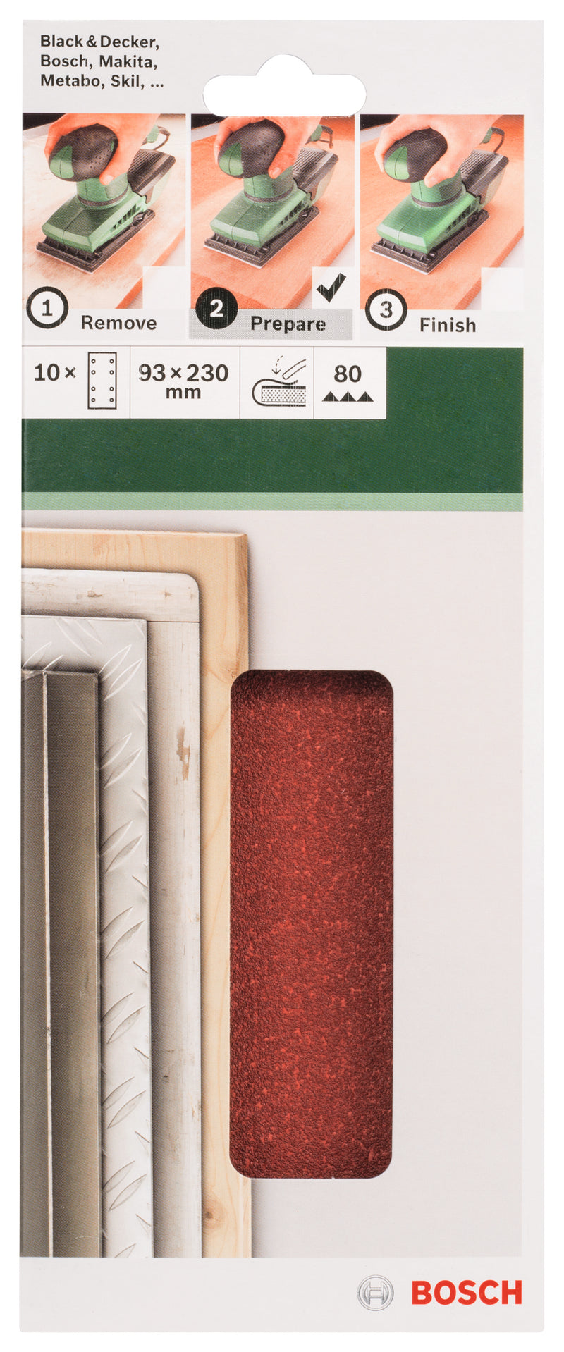Conjunto de 10 folhas de lixa Bosch para lixadora orbital G= 80