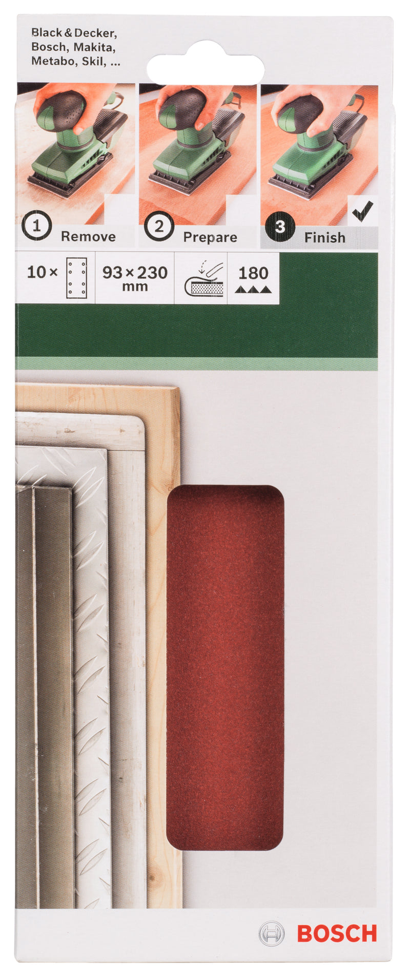 Bosch Set of 10 sandpaper sheets for orbital sander G= 180