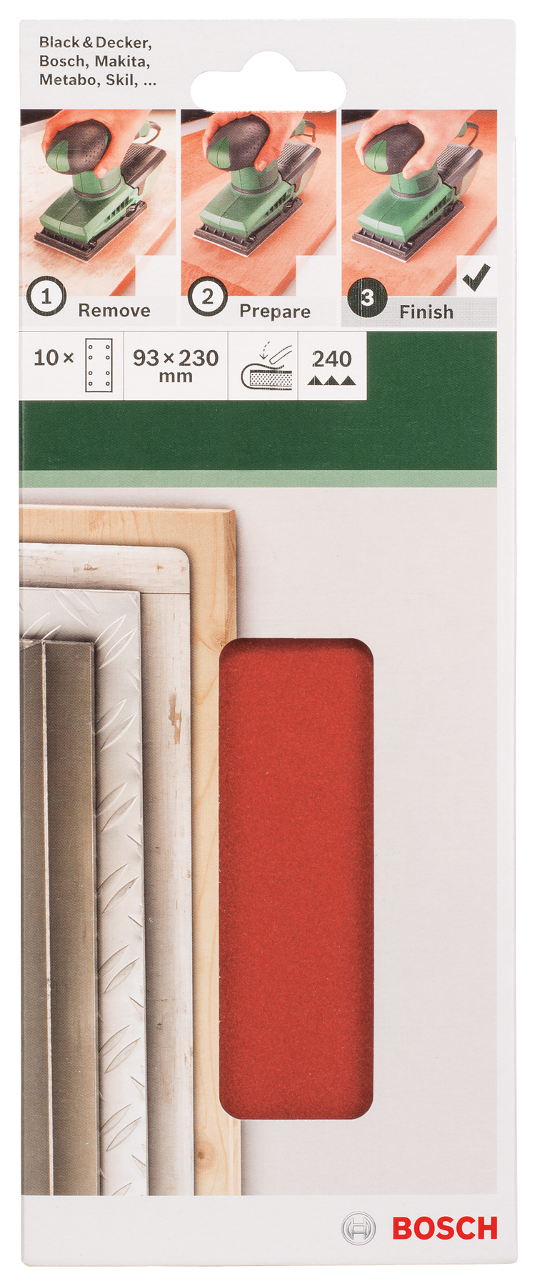 Bosch Juego de 10 hojas de lija para lijadora orbital G= 240