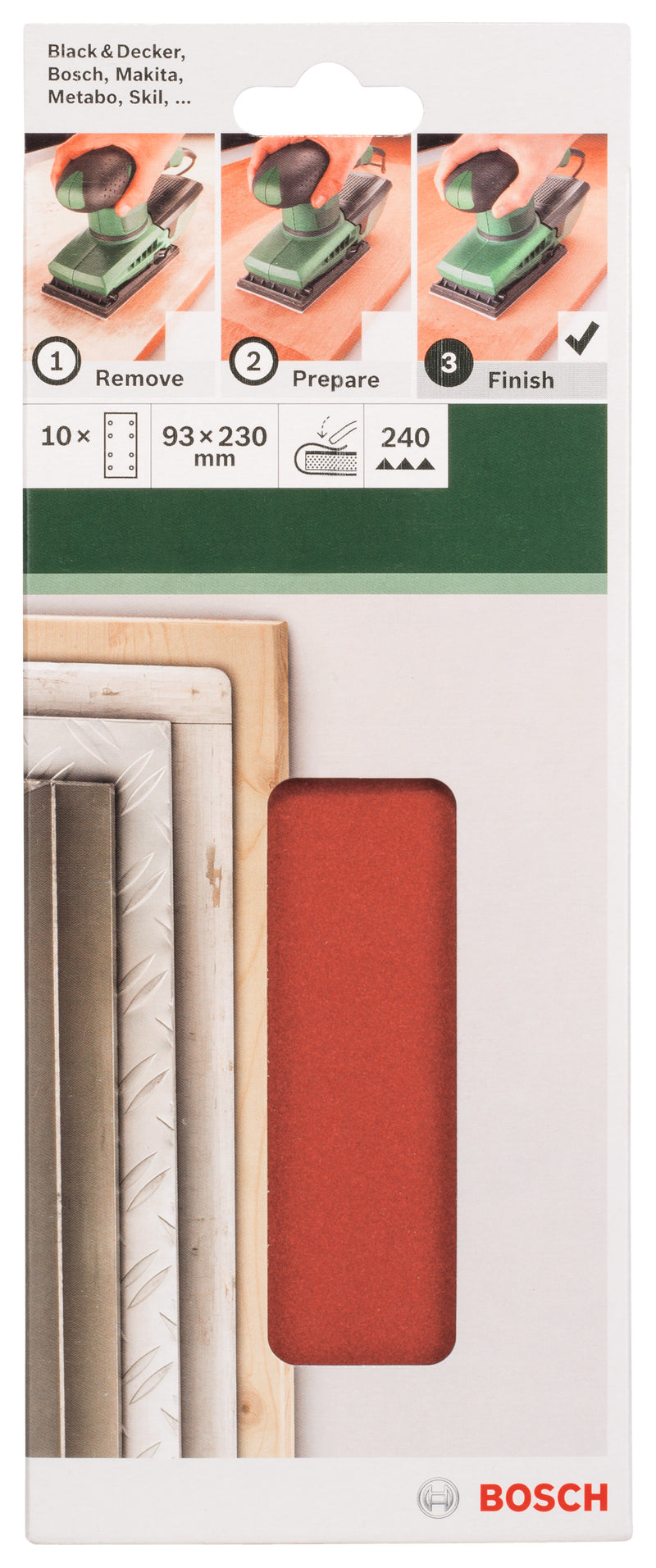 Bosch Juego de 10 hojas de lija para lijadora orbital G= 240