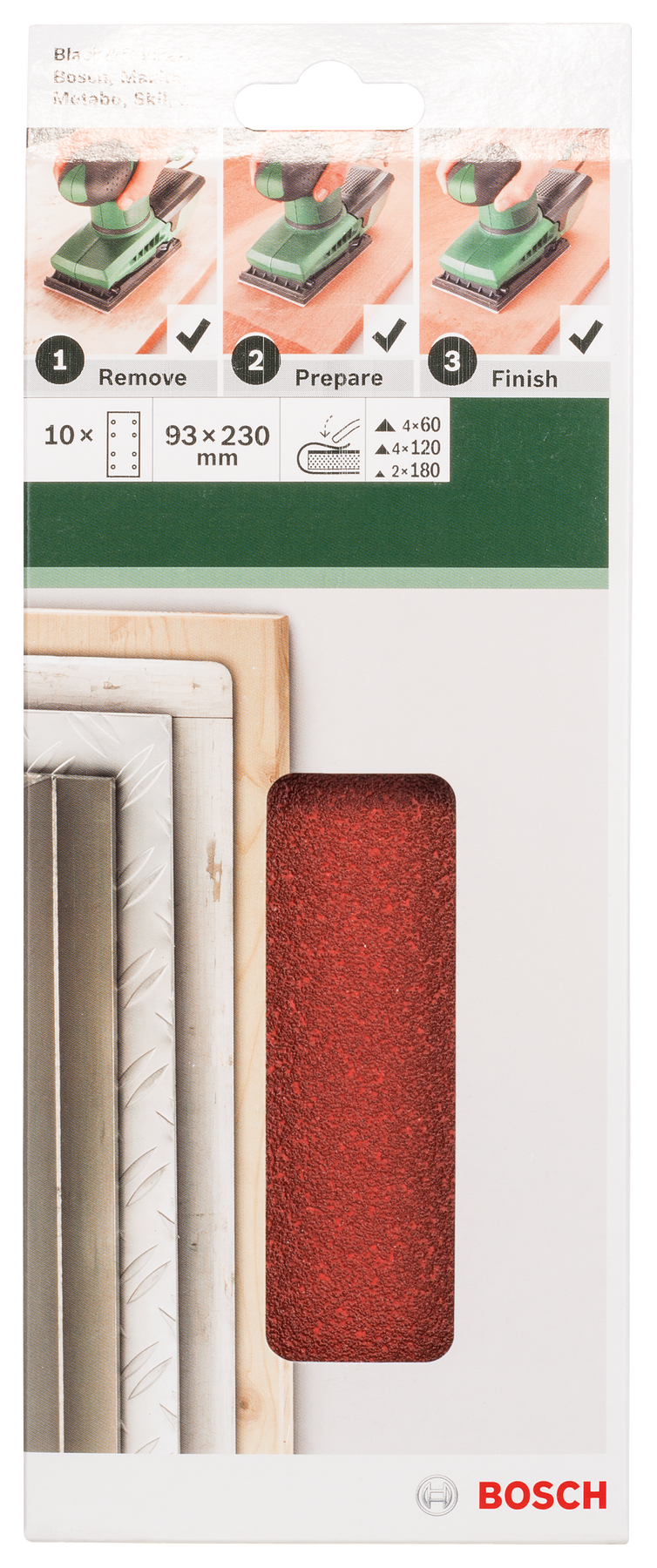 Conjunto Bosch de 10 folhas de lixa para lixadora orbital G = 60, 120, 180