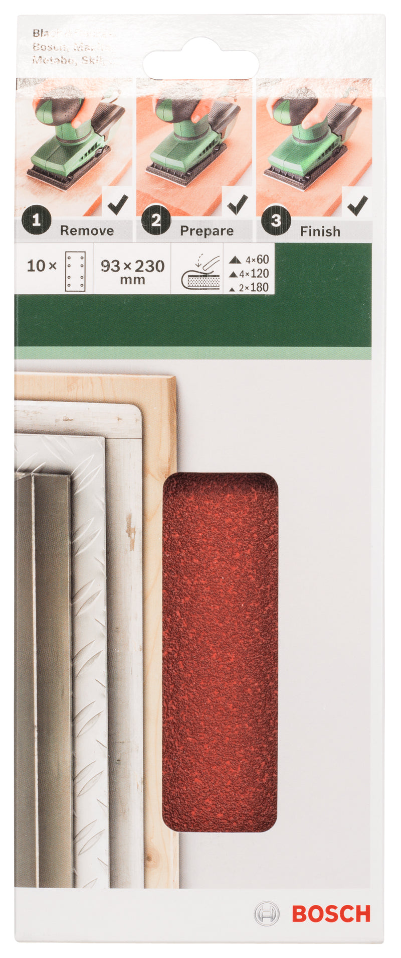 Conjunto Bosch de 10 folhas de lixa para lixadora orbital G = 60, 120, 180