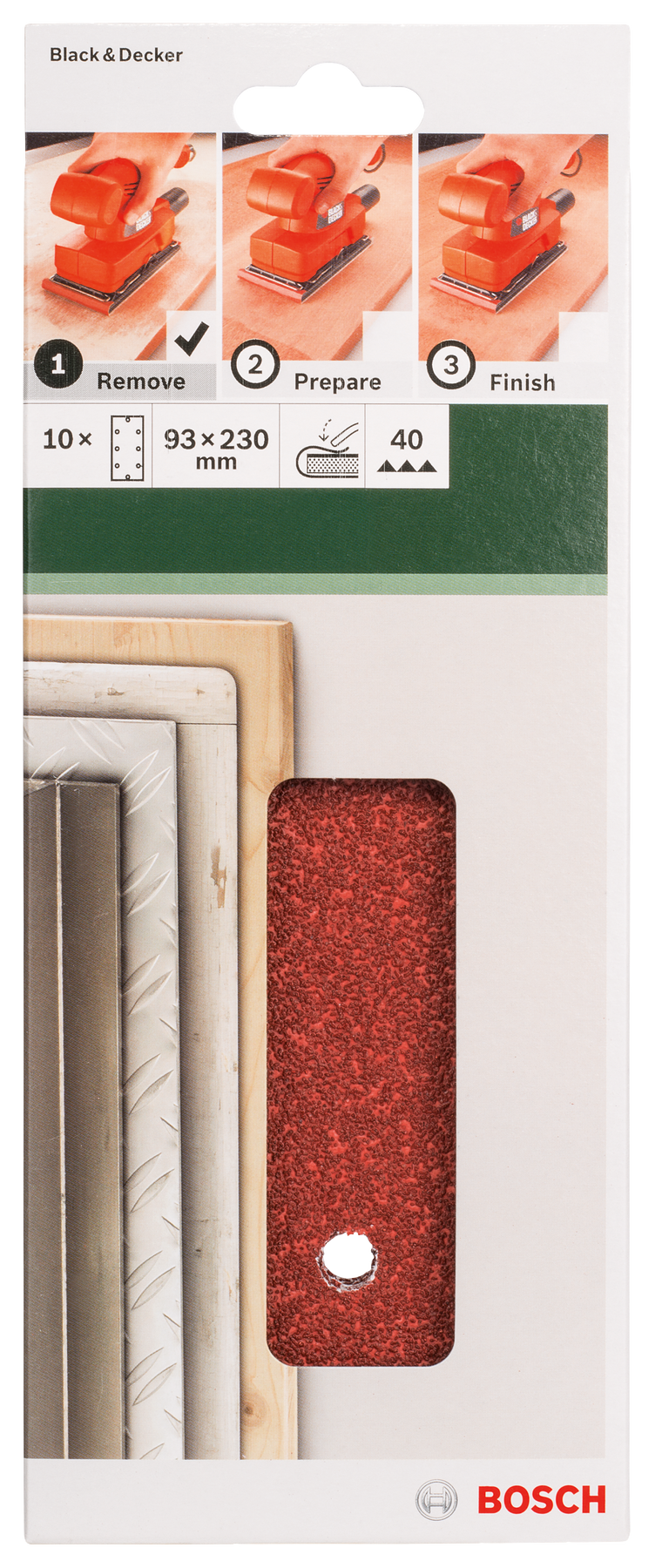Bosch Juego de 10 hojas de lija para lijadora orbital G= 40