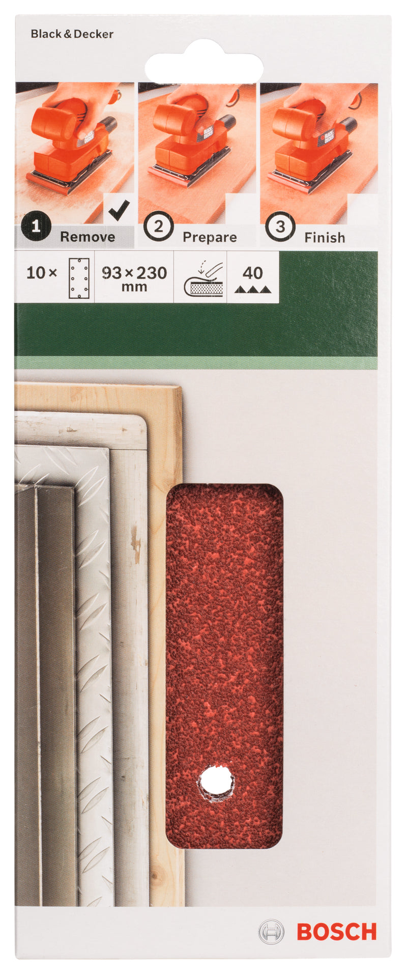 Bosch Juego de 10 hojas de lija para lijadora orbital G= 40