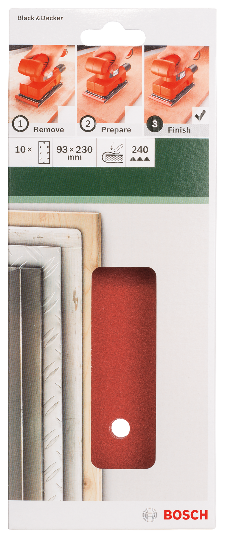 Bosch Juego de 10 hojas de lija para lijadora orbital G= 240