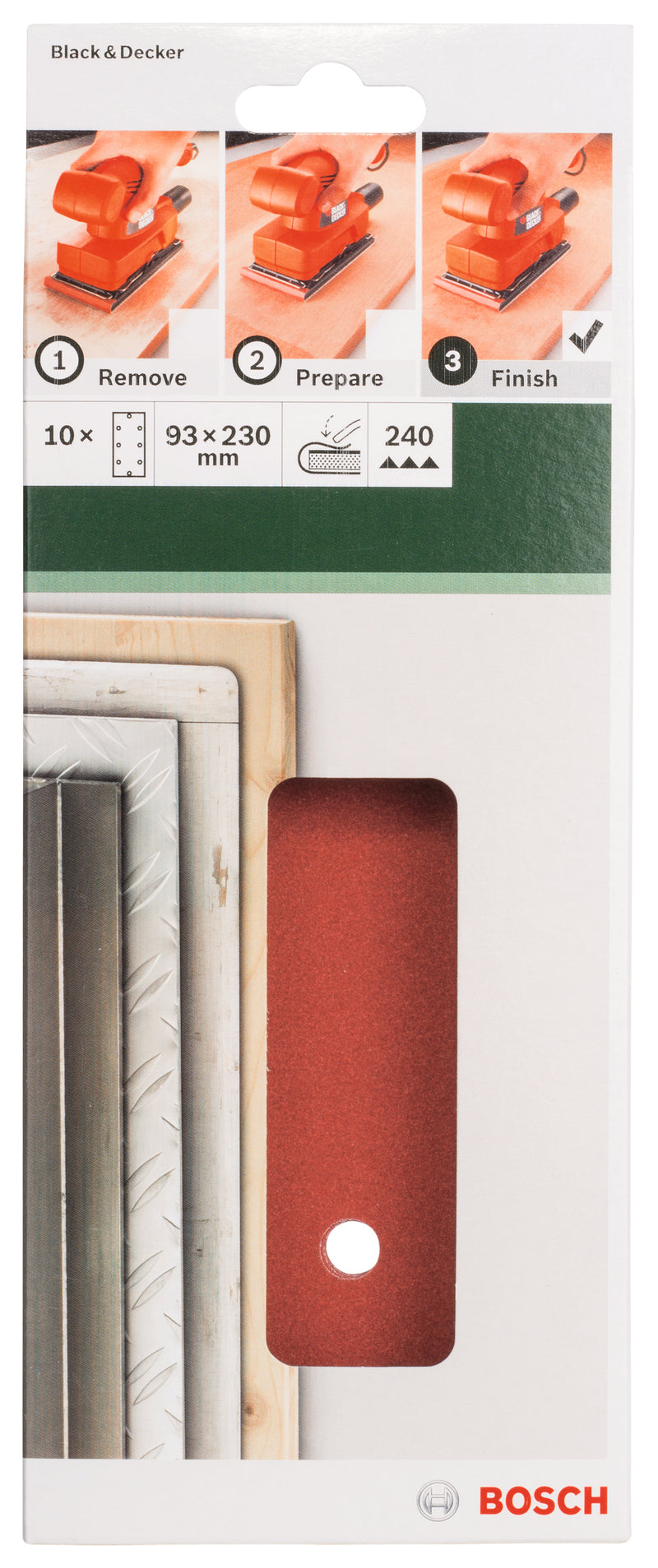 Bosch Juego de 10 hojas de lija para lijadora orbital G= 240