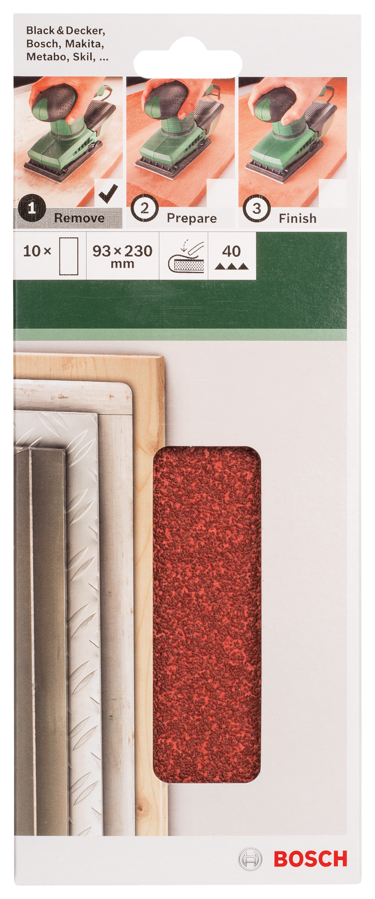 Conjunto de 10 folhas de lixa Bosch para lixadora orbital G= 40