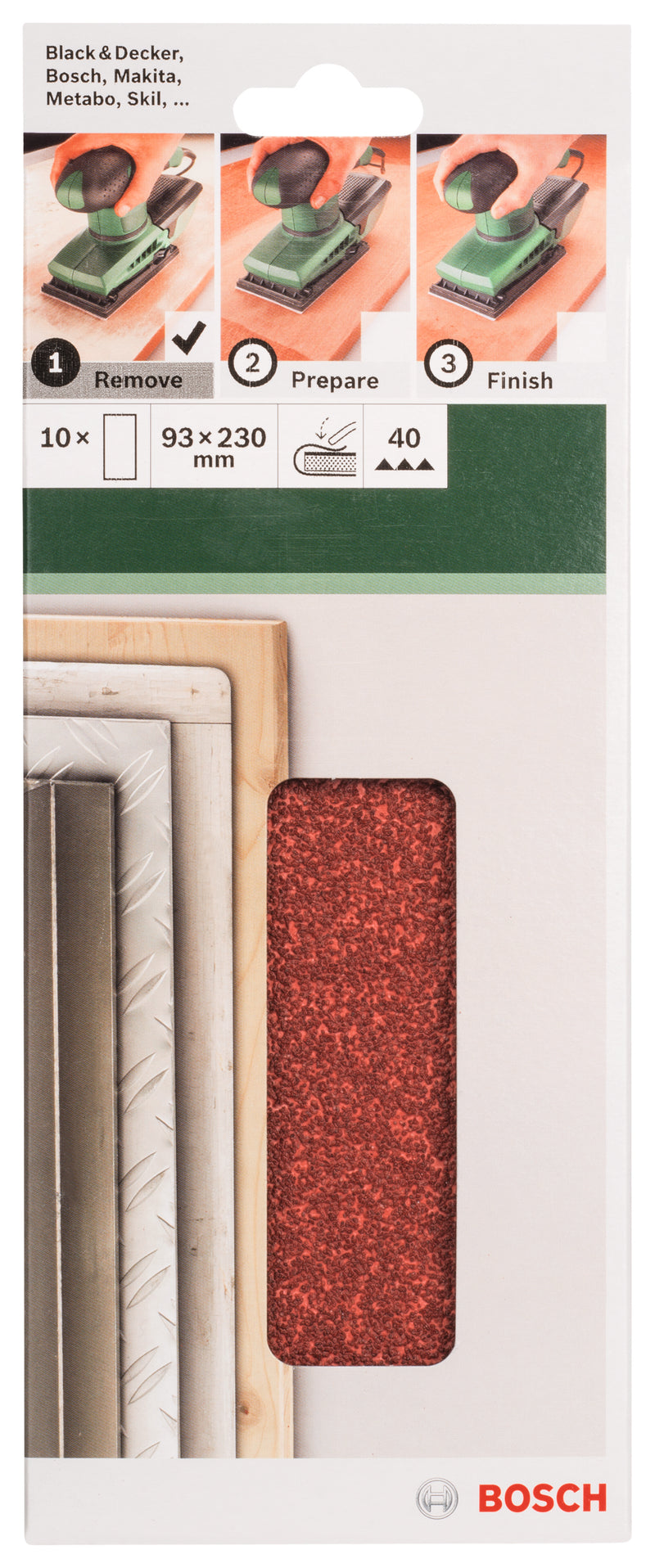 Conjunto de 10 folhas de lixa Bosch para lixadora orbital G= 40