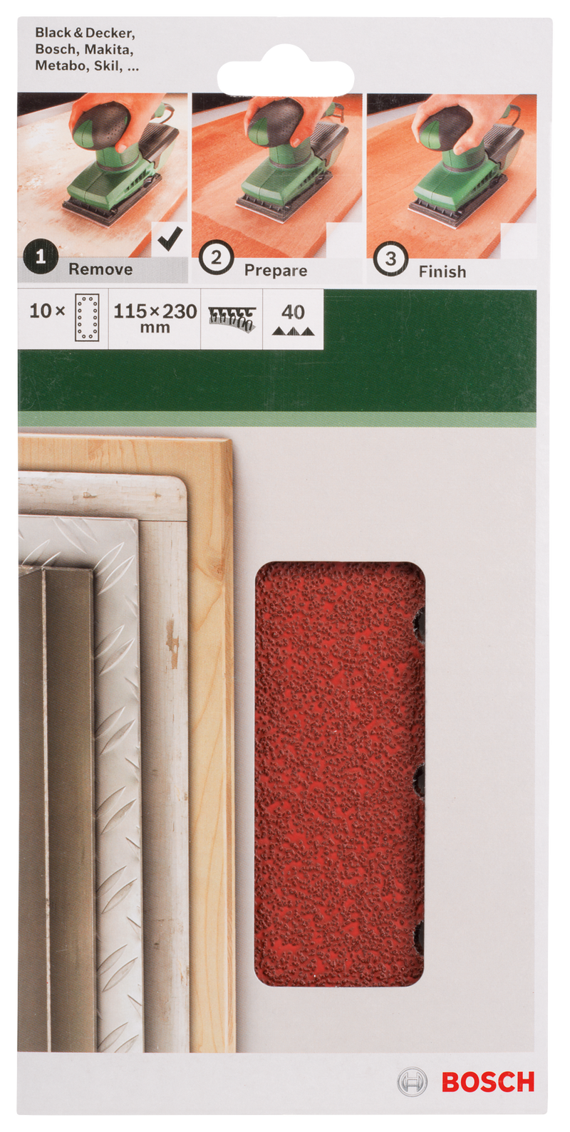 Bosch Juego de 10 hojas de lija para lijadora orbital G= 40