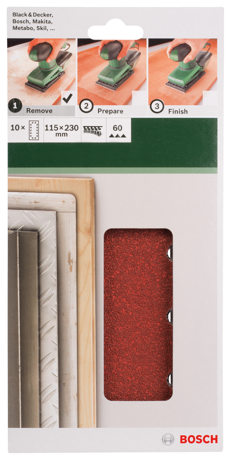 Bosch Juego de 10 hojas de lija para lijadora orbital G= 60