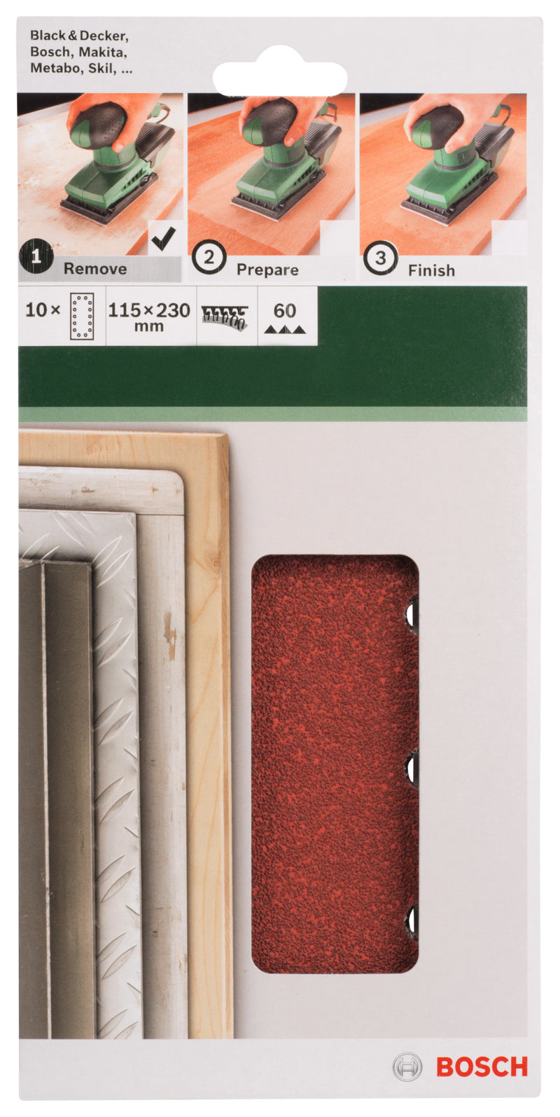 Bosch Juego de 10 hojas de lija para lijadora orbital G= 60