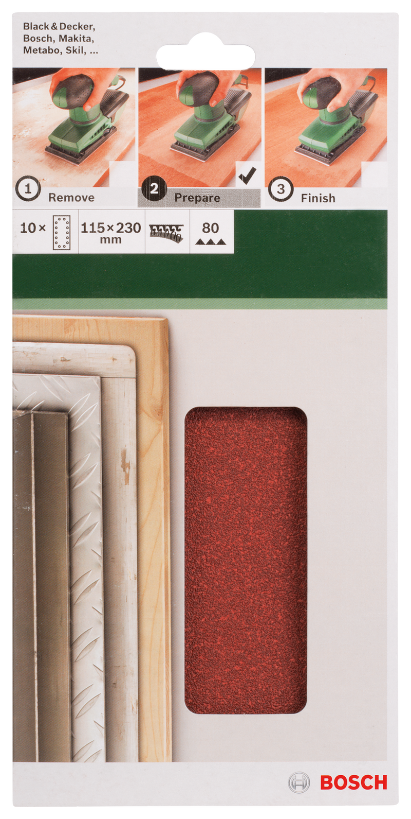 Bosch Juego de 10 hojas de lija para lijadora orbital G= 80
