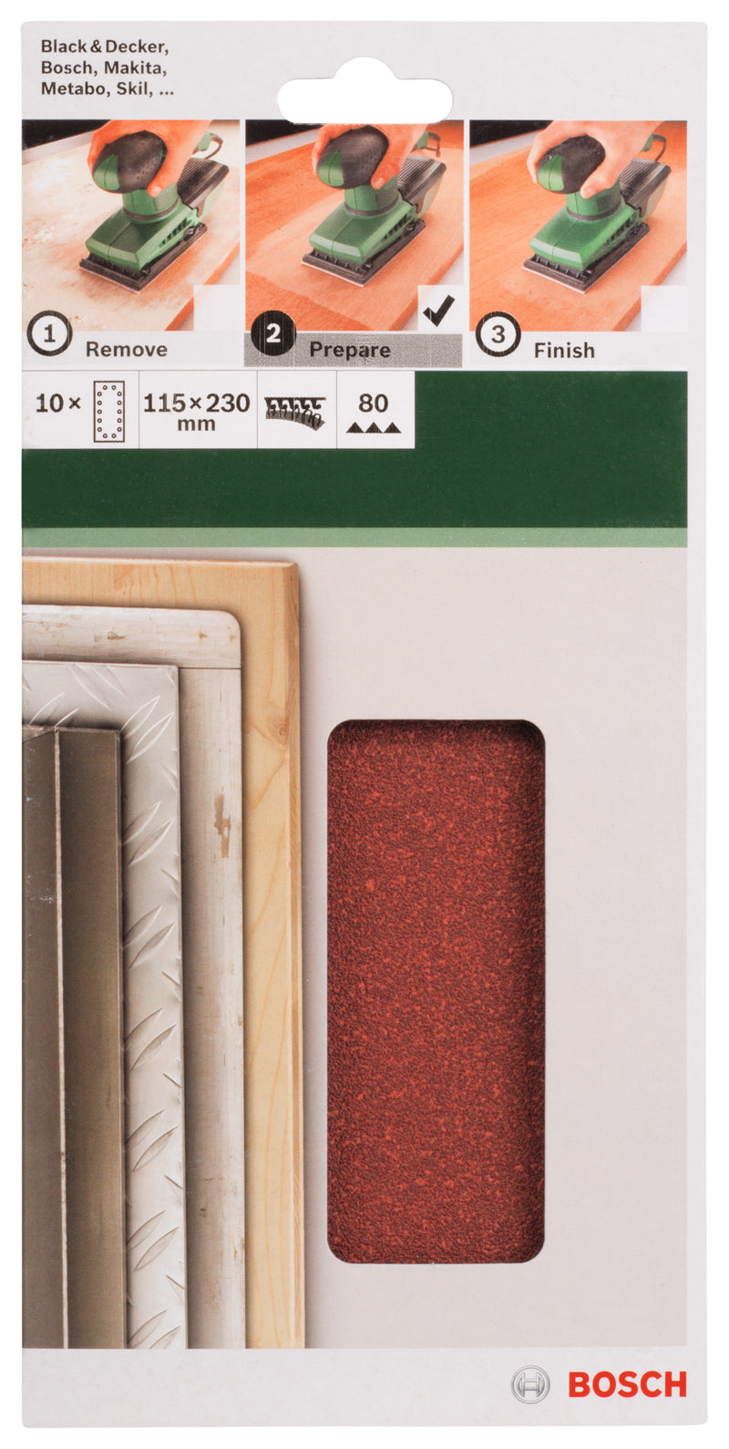 Bosch Juego de 10 hojas de lija para lijadora orbital G= 80
