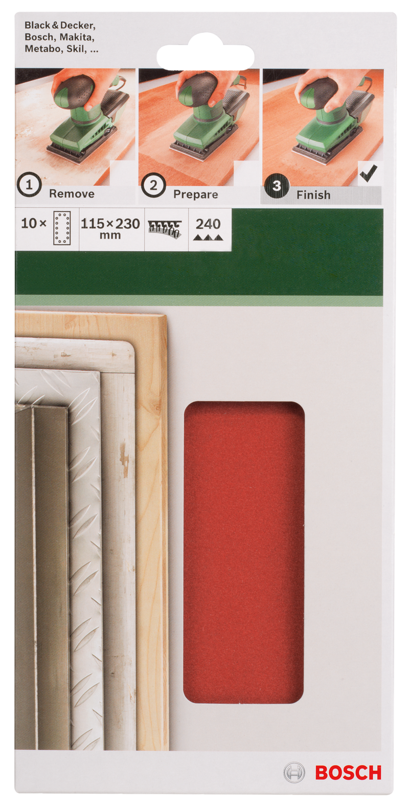 Bosch Set of 10 sandpaper sheets for orbital sander G= 240
