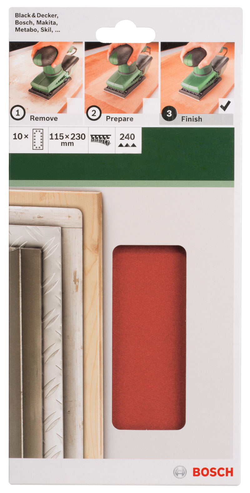 Bosch Set of 10 sandpaper sheets for orbital sander G= 240