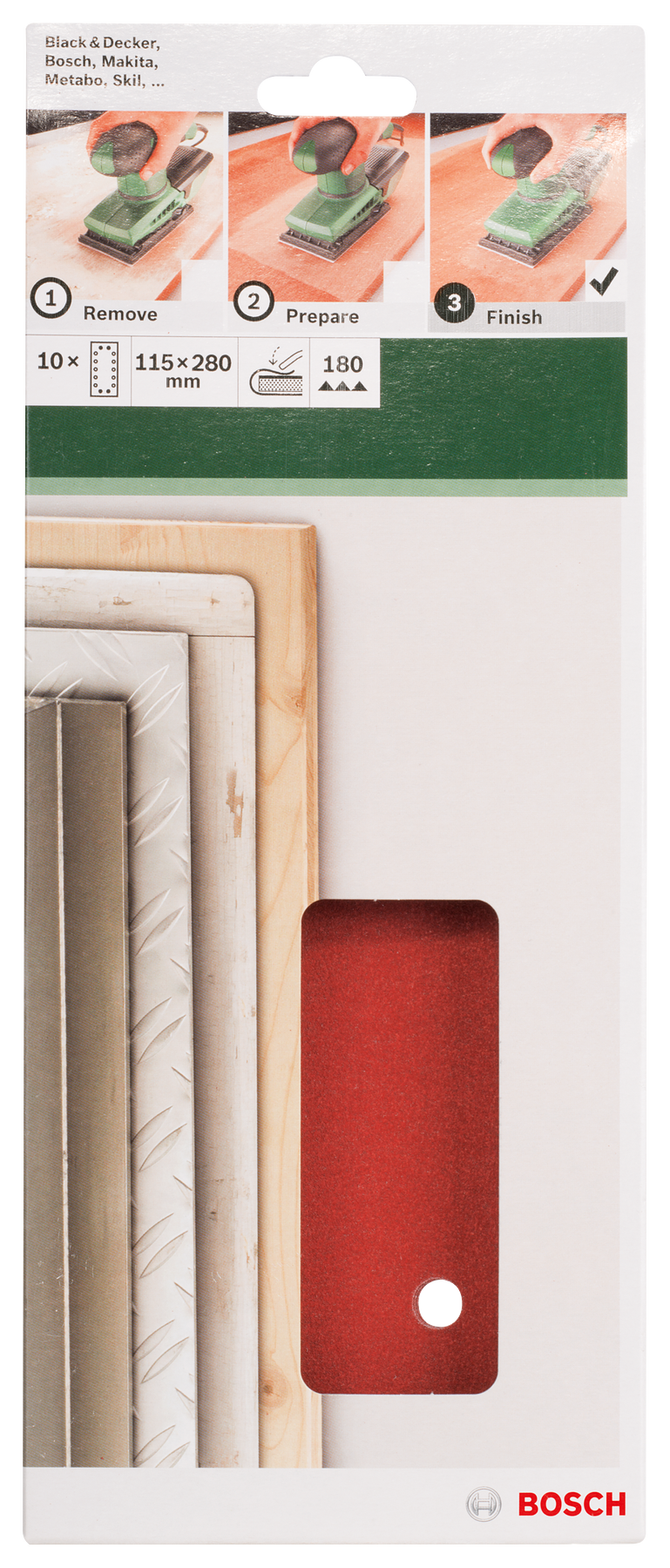 Bosch Set of 10 sandpaper sheets for orbital sander G= 180