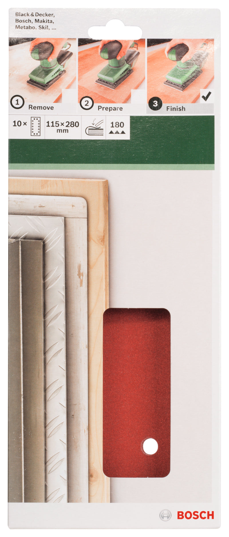 Bosch Set of 10 sandpaper sheets for orbital sander G= 180