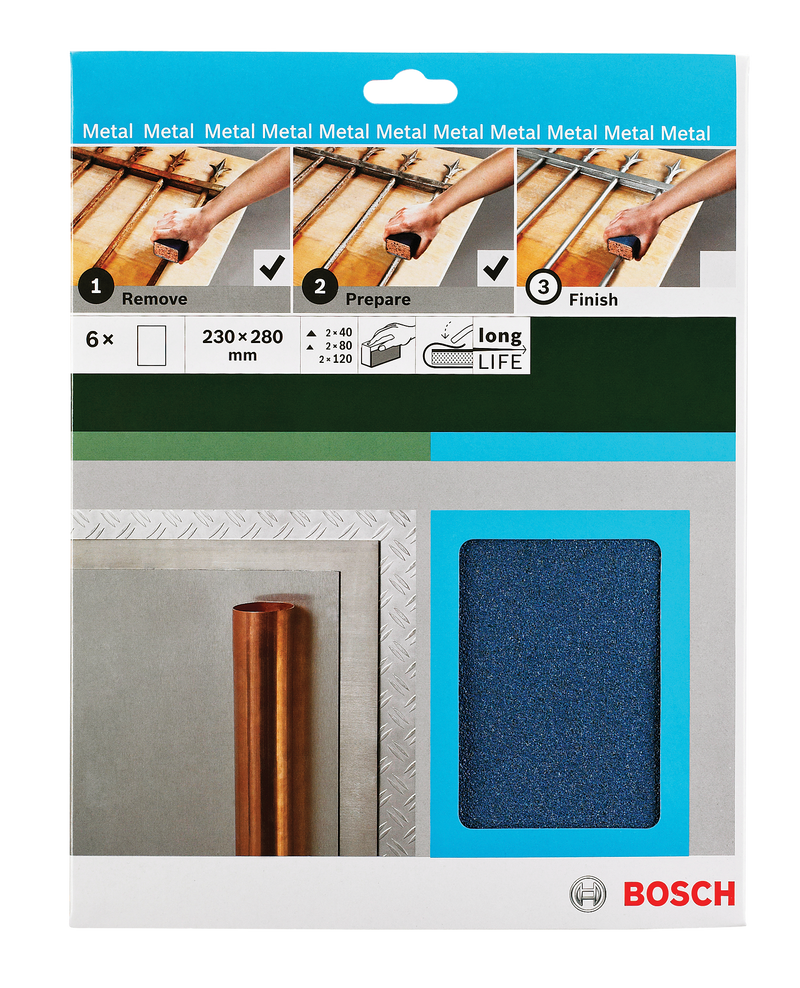 Lixadora manual Bosch para metal, 230 x 280 mm, P40/80/120