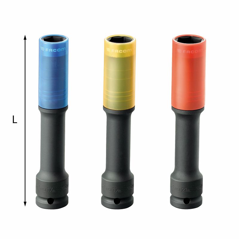 USAG (270 L/SE3) Conjunto de 3 soquetes de impacto reforçados longos para jantes de liga leve com proteção em Teflon