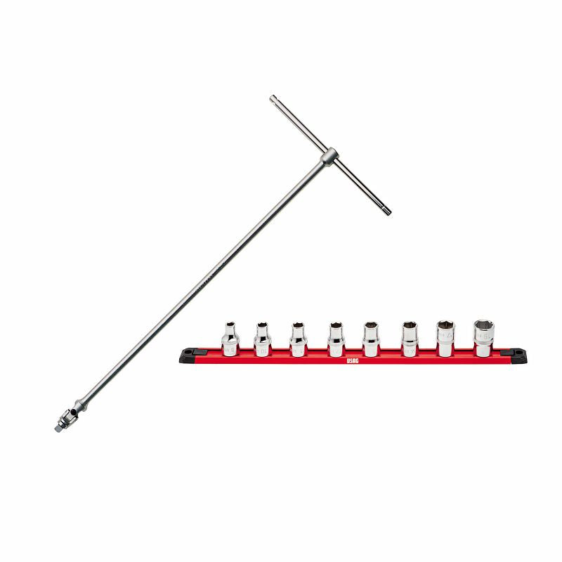 Llave en T USAG (273 1/2 Q/SE9) con punta hexagonal articulada y 8 vasos hexagonales