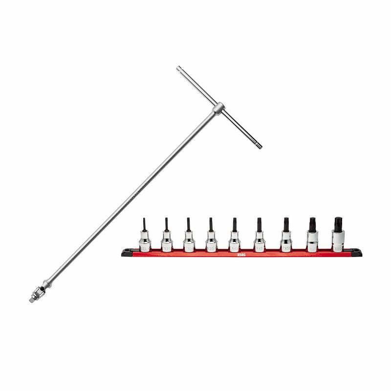 Llave en T USAG (273 1/2 Q NTX/S9) con accionamiento cuadrado articulado y 9 dados macho Torx®