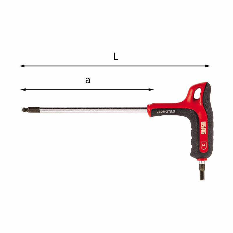 USAG (280 HGTS) Angled Hexagon Keys with Spherical Head and Bimaterial Handgrip