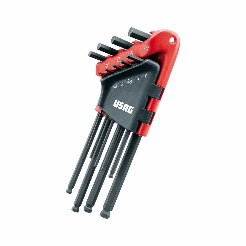 Juego de 9 llaves hexagonales largas en ángulo con cabeza esférica USAG (280 LTS/S9)