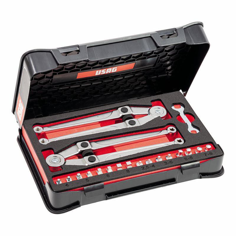 USAG (282 S10) Surtido en estuche de ABS con llaves de pasador para tuercas de anillo redondas y cuadradas (10 piezas)