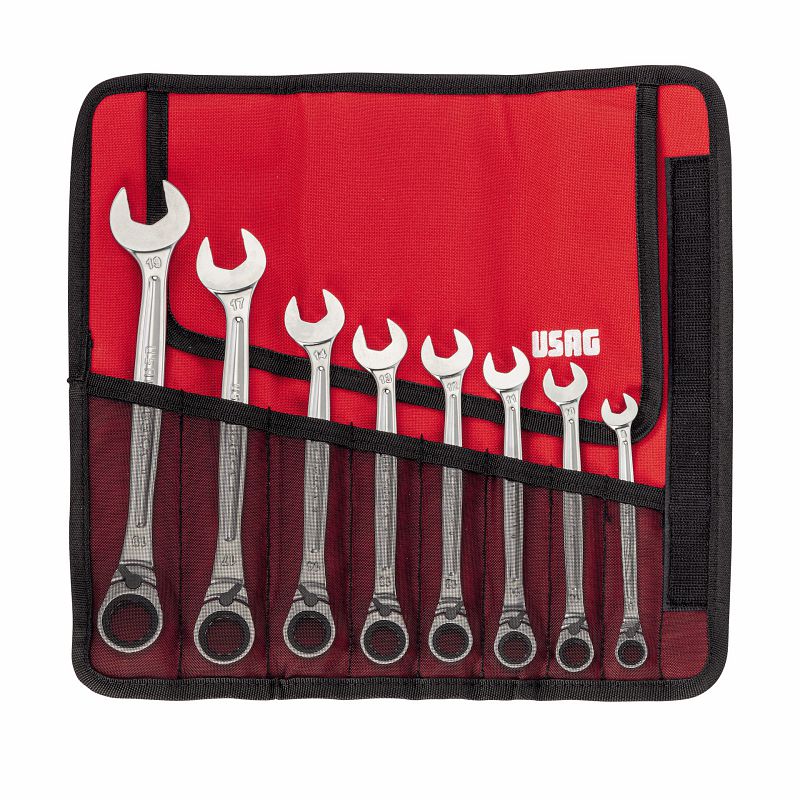 USAG (285 KA/B8) Conjunto de 8 chaves combinadas de roquete reversíveis com anel de bloqueio