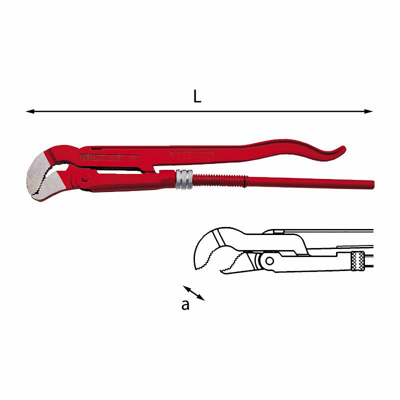 USAG (310 N) Swedish Model Pipe Wrenches With Thin, Shaped Jaws Bent To 45°