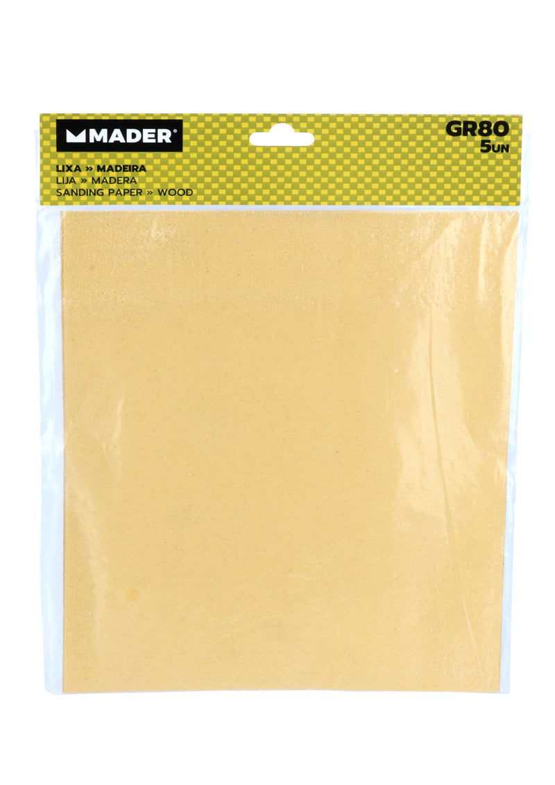 Papel de lija para madera, 230x280 mm, GR80, 5Un - MADER®